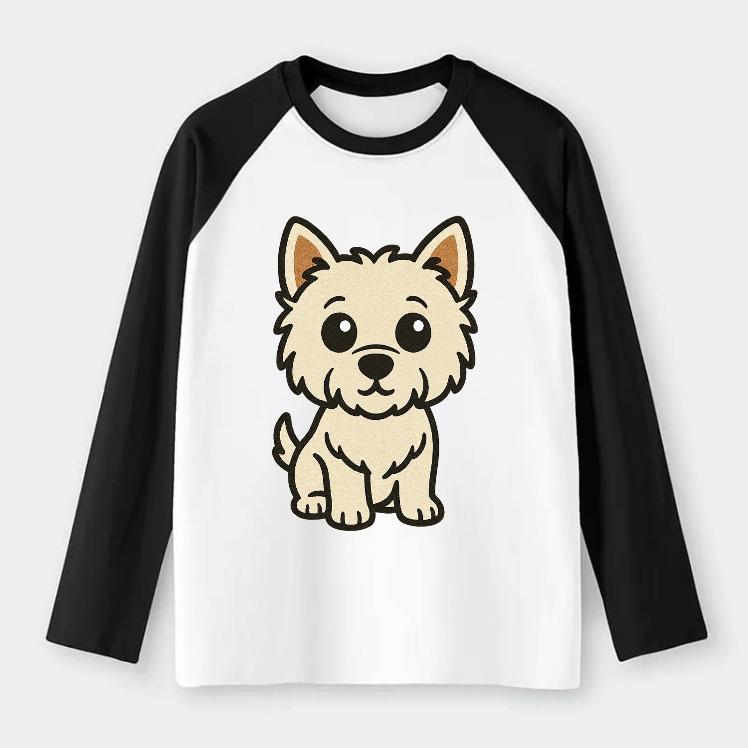 West Highland White Terrier - Alert standing pose - Raglan Long Sleeve T-Shirt - Black