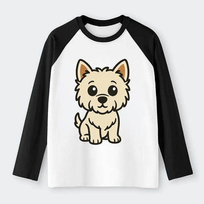 West Highland White Terrier - Alert standing pose - Raglan Long Sleeve T-Shirt - Black