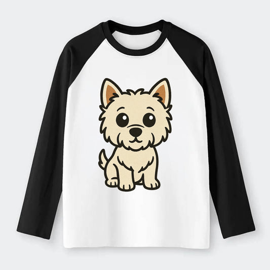 West Highland White Terrier - Alert standing pose - Raglan Long Sleeve T-Shirt - Black