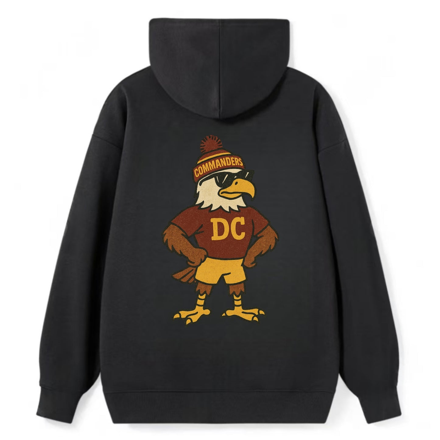 DC Eagle wearing Commanders burgundy and gold beanie with pom pom and - Classic Pullover Hoodie - Black