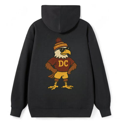 DC Eagle wearing Commanders burgundy and gold beanie with pom pom and - Classic Pullover Hoodie - Black