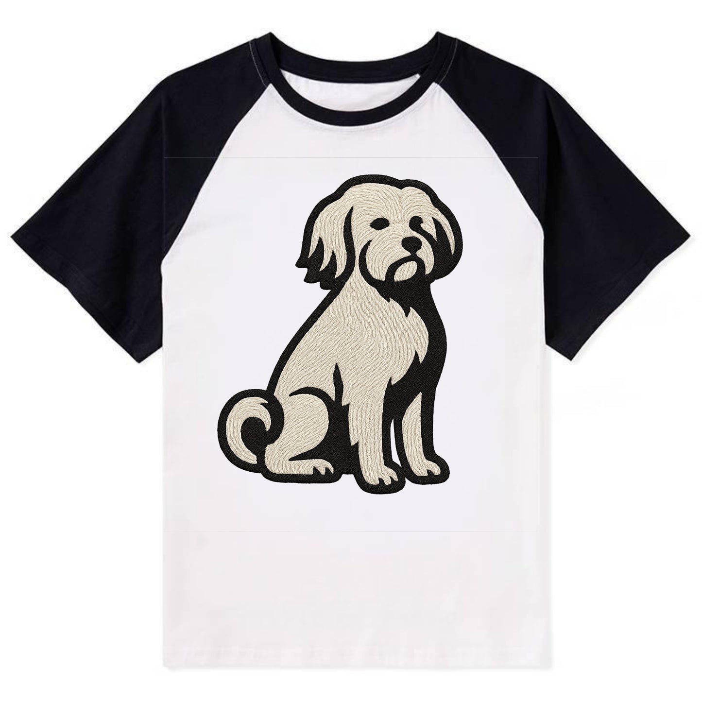 Löwchen - Little Lion Dog white embroide - Contrast Raglan T-shirt - Black