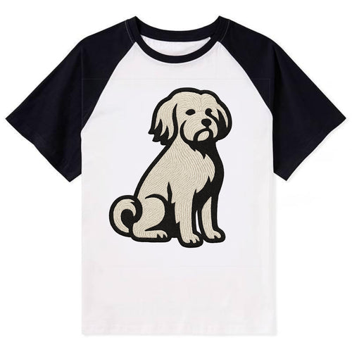 Löwchen - Little Lion Dog white embroide - Contrast Raglan T-shirt