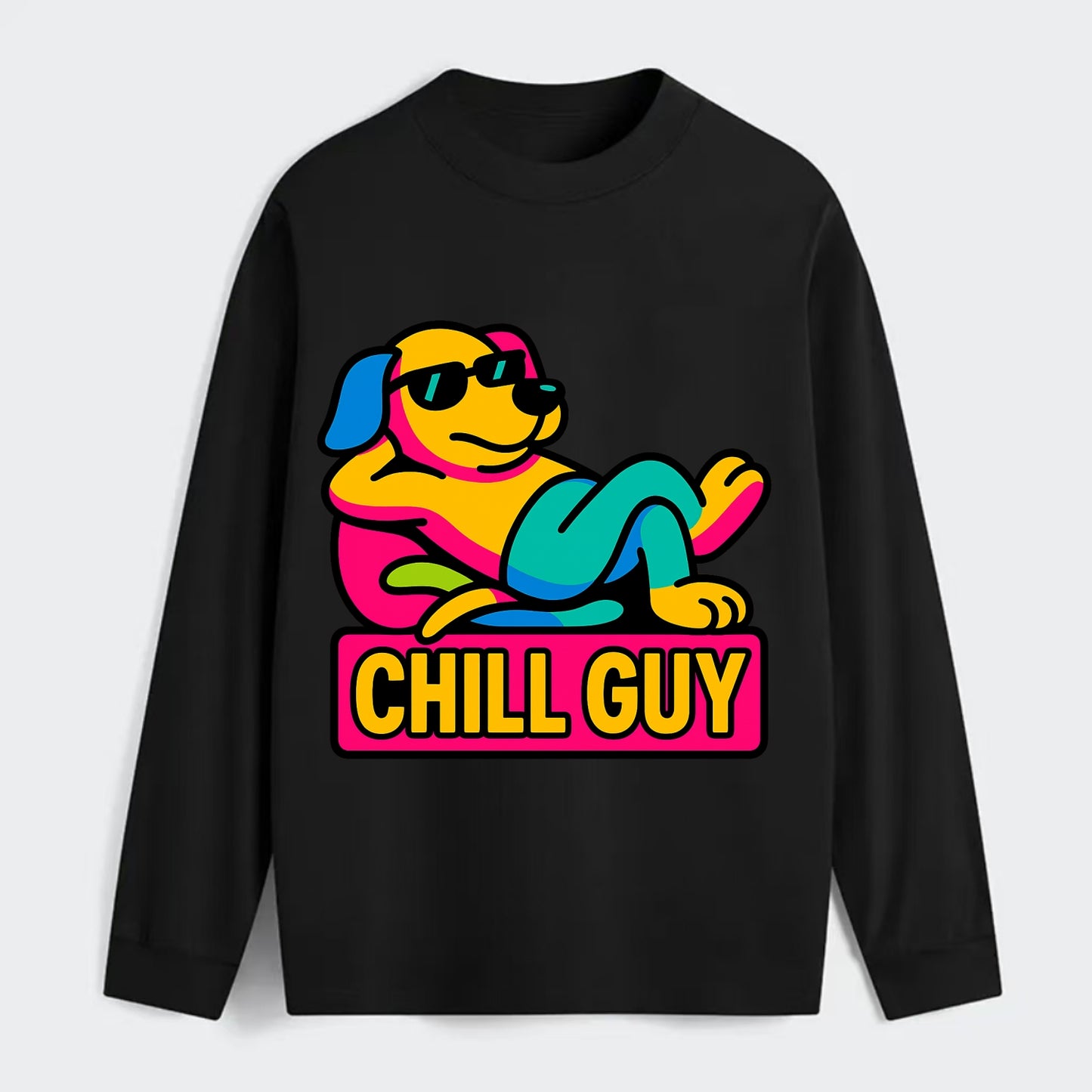 Super relaxed dog character lounging unbothered - "Chill Guy" meme - Classic Long Sleeve Shirt - Black