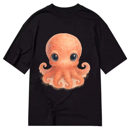 Baby Octopus - red-orange, eight tiny tentacles curled, large intelligent eyes, - Classic T-shirt - Black