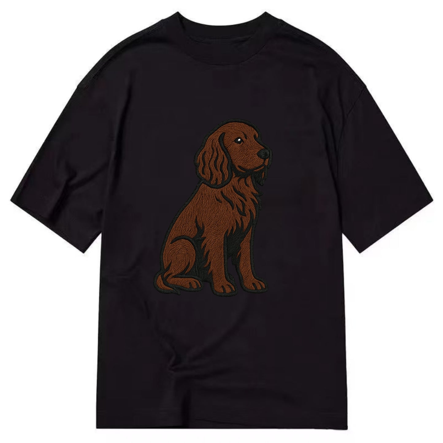 Field Spaniel - Liver colored embroidered sitting design - Classic T-shirt - Black