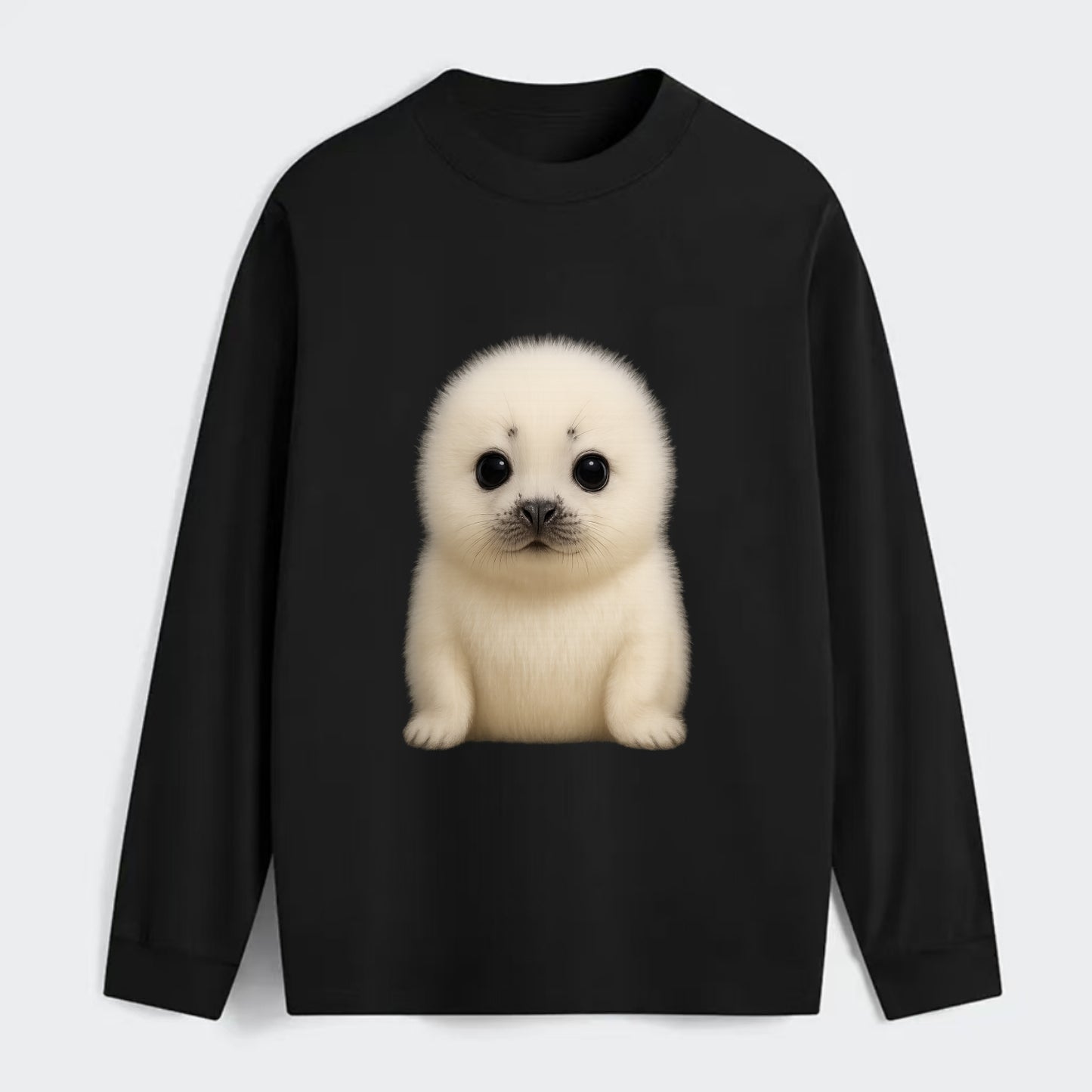 Baby Harp Seal - pure white fluffy fur, enormous dark eyes, - Classic Long Sleeve Shirt - Black