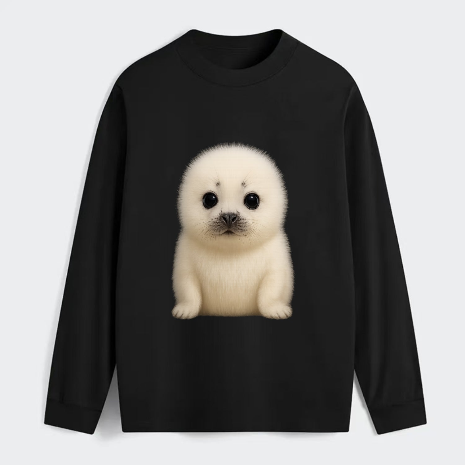 Baby Harp Seal - pure white fluffy fur, enormous dark eyes, - Classic Long Sleeve Shirt - Black