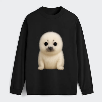 Baby Harp Seal - pure white fluffy fur, enormous dark eyes, - Classic Long Sleeve Shirt - Black