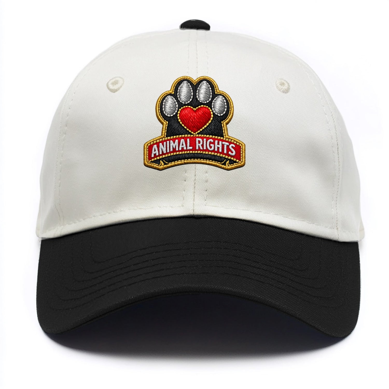 ANIMAL RIGHTS - raised paw with heart in red , advocacy - Two Tone Cap - Black