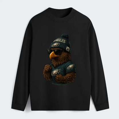 Philly Hawk wearing Eagles beanie with Rocky patch and wayfarer - Classic Long Sleeve Shirt - Black