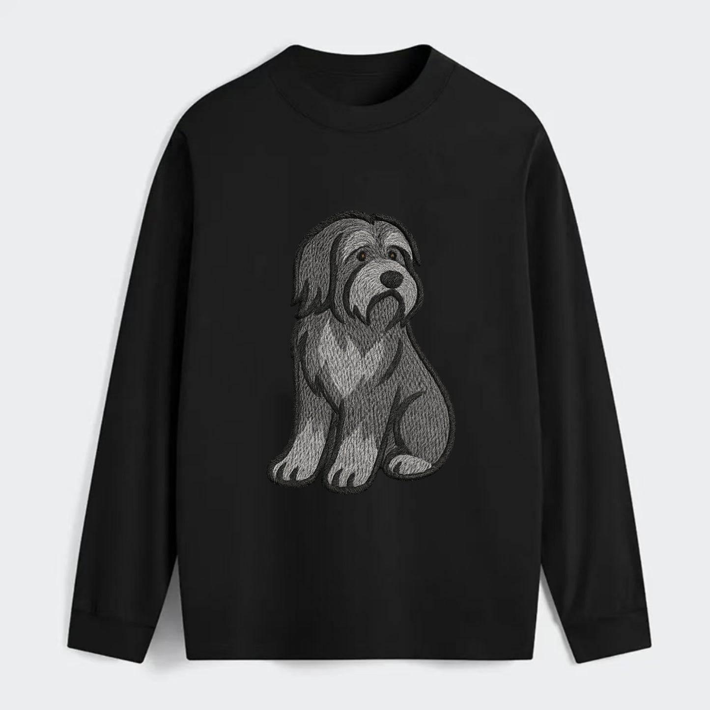Bearded Collie - Gray shaggy coat embroidered pose - Classic Long Sleeve Shirt - Black