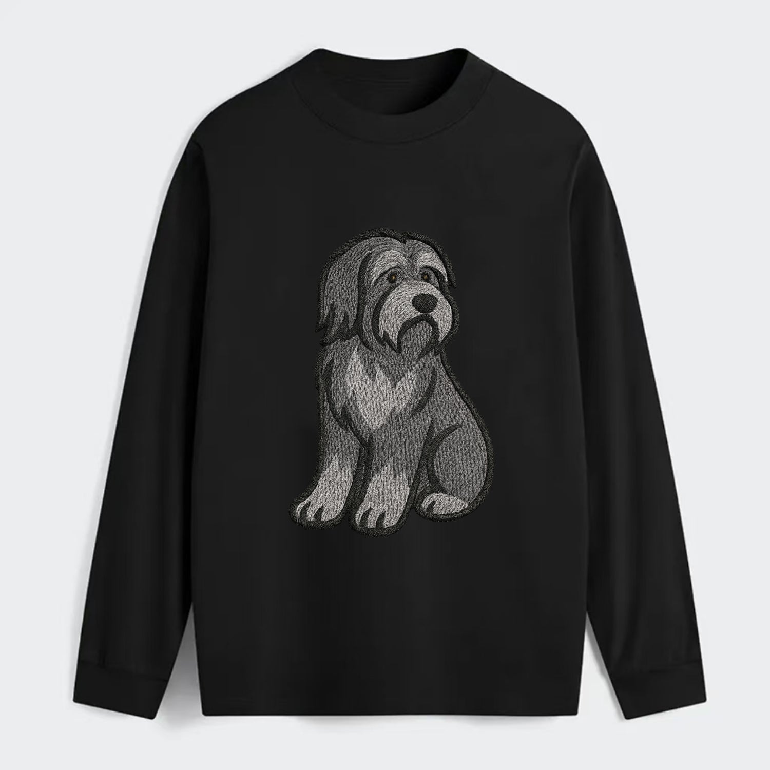 Bearded Collie - Gray shaggy coat embroidered pose - Classic Long Sleeve Shirt - Black
