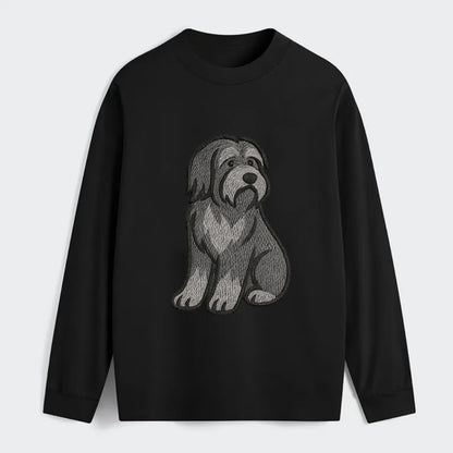 Bearded Collie - Gray shaggy coat embroidered pose - Classic Long Sleeve Shirt - Black
