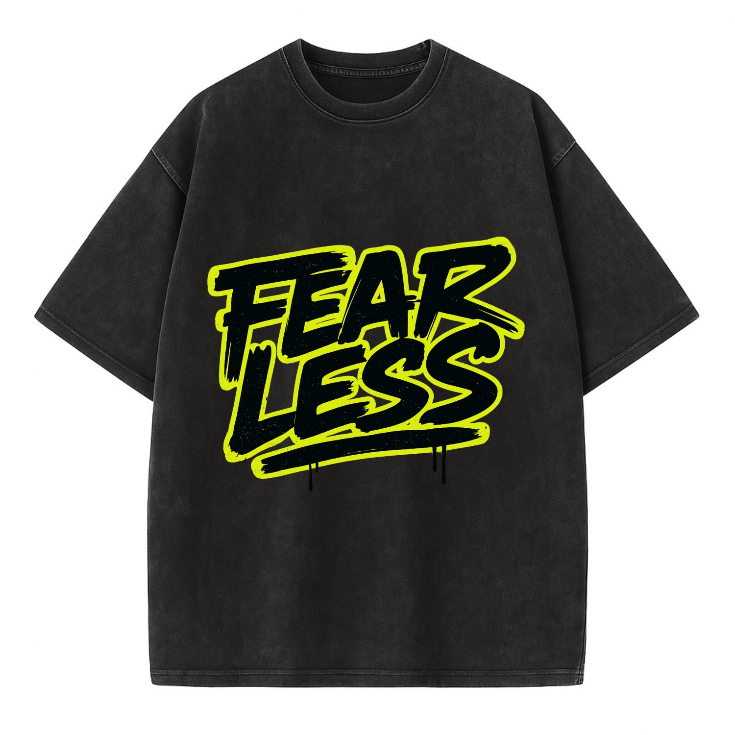 Bold typography design - "FEARLESS" - courage, bravery, facing challenges head on - Vintage T-shirt - Black