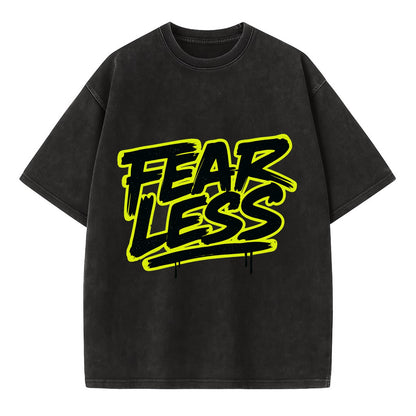 Bold typography design - "FEARLESS" - courage, bravery, facing challenges head on - Vintage T-shirt - Black