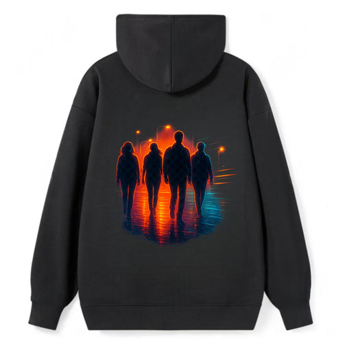 gang of silhouettes walking together at sunset by the beach - Classic Pullover Hoodie