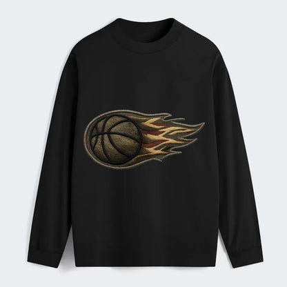 BASKETBALL FLAMING BALL - basketball with flames in orange and red , - Classic Long Sleeve Shirt - Black