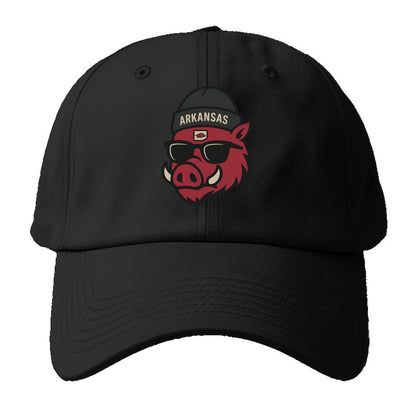 Fayetteville Razorback wearing Arkansas beanie with hog patch - Baseball Cap For Big Heads - Black