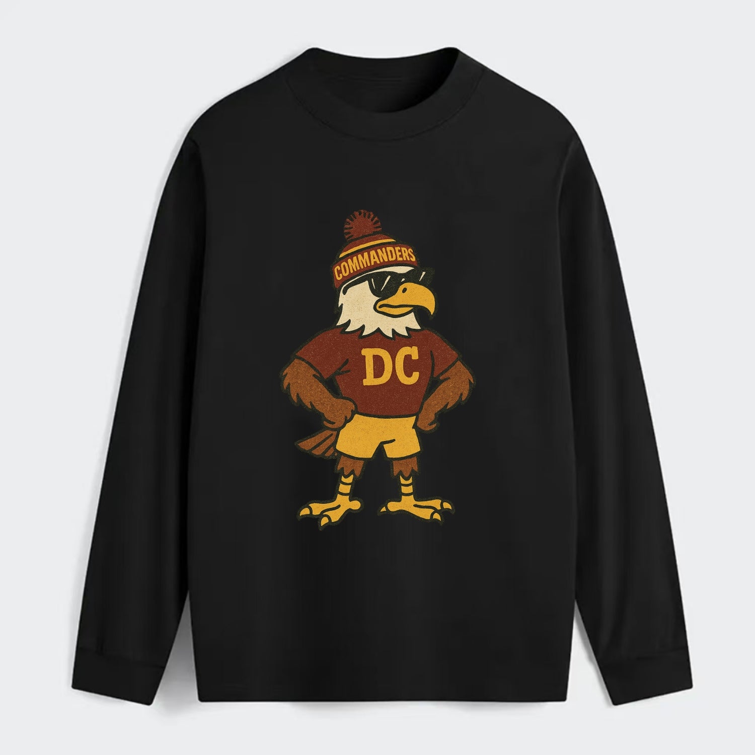 DC Eagle wearing Commanders burgundy and gold beanie with pom pom and - Classic Long Sleeve Shirt - Black