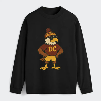 DC Eagle wearing Commanders burgundy and gold beanie with pom pom and - Classic Long Sleeve Shirt - Black