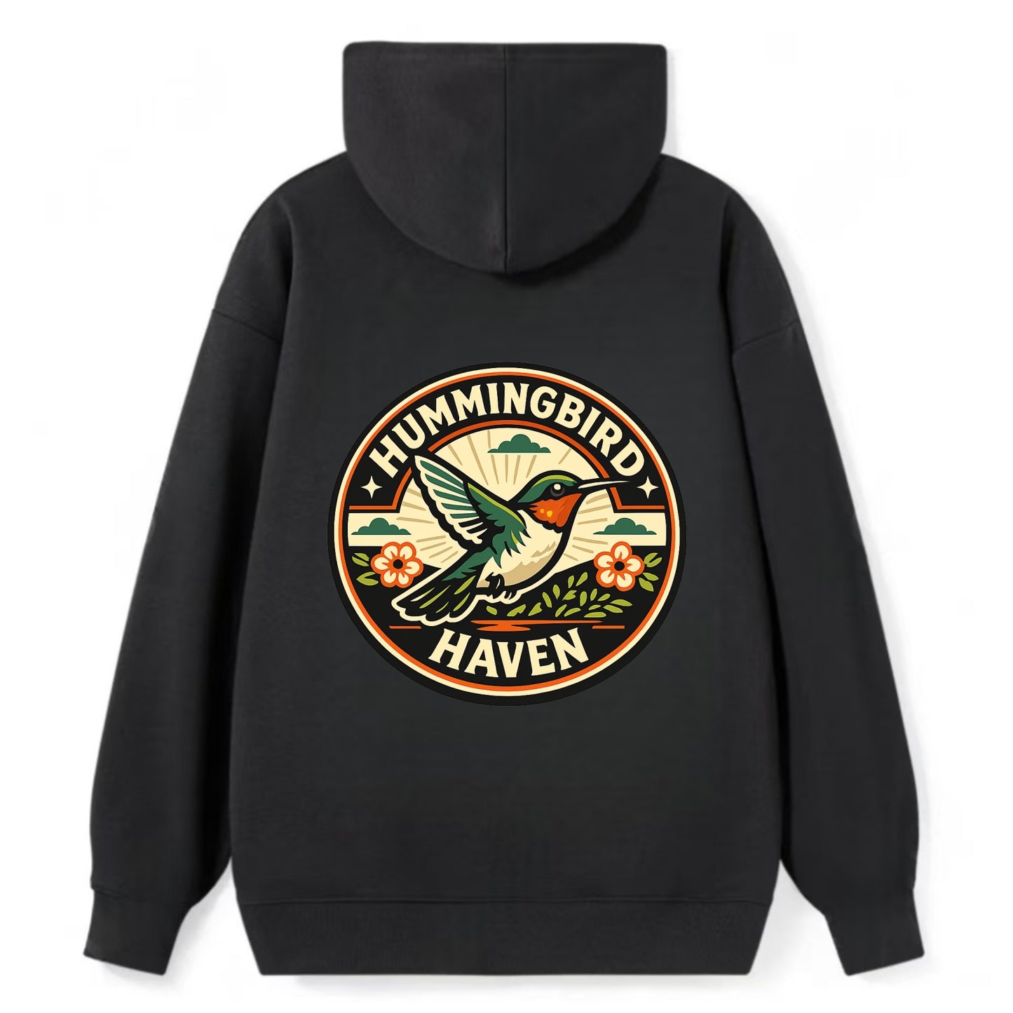 Hummingbird Sanctuary Emblem - Classic Pullover Hoodie - Black