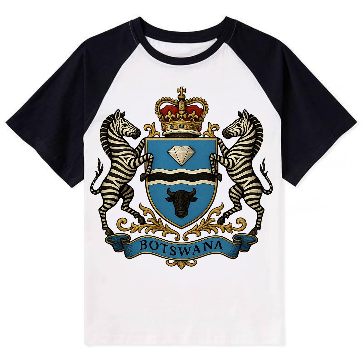 Botswana Heritage Badge  - Contrast Raglan T-shirt - Black