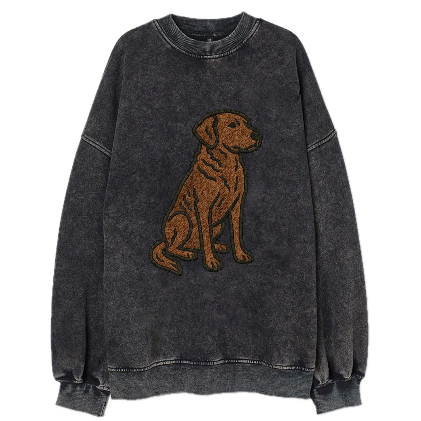 Chesapeake Bay Retriever - Brown wavy coat embroidered sitting pose - Vintage Sweatshirt - Black