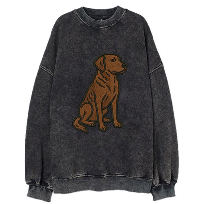 Chesapeake Bay Retriever - Brown wavy coat embroidered sitting pose - Vintage Sweatshirt - Black