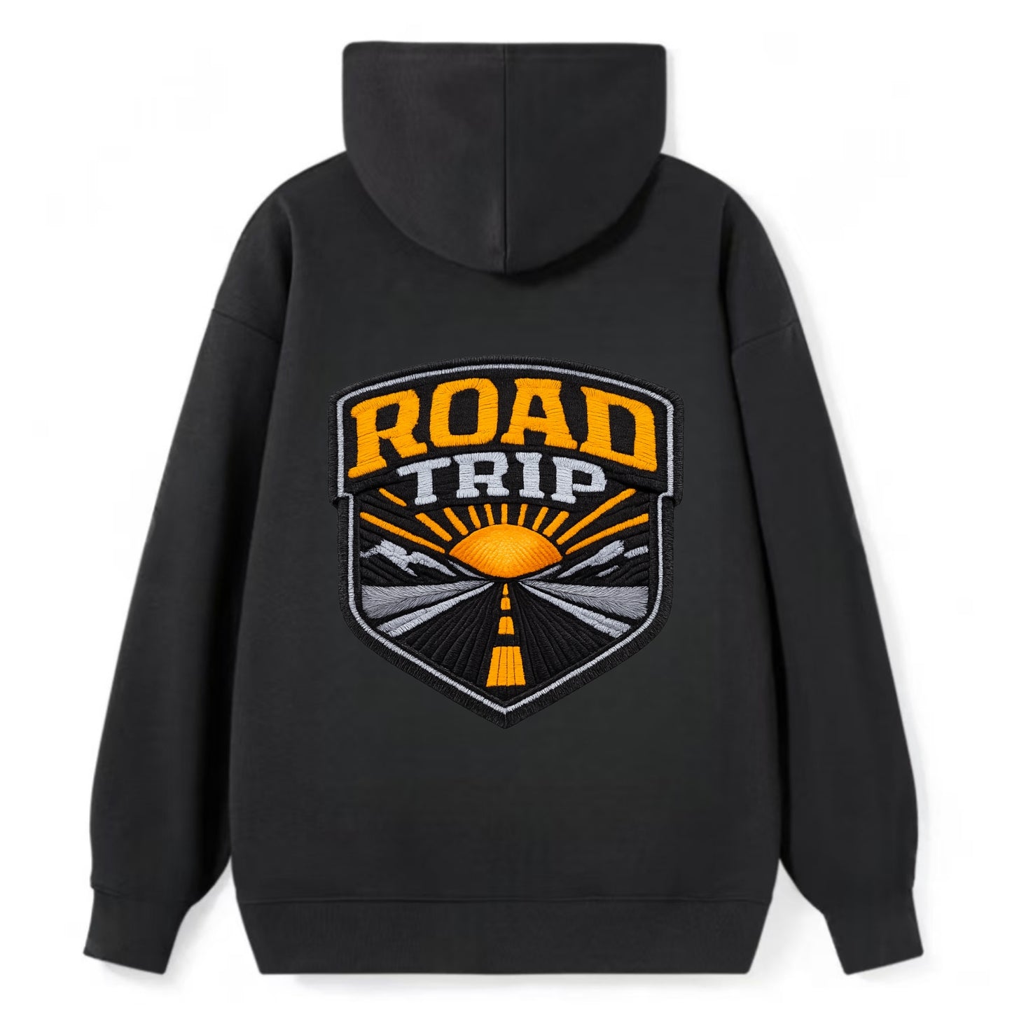 ROAD TRIP - highway and sun in orange and gray , open road - Classic Pullover Hoodie - Black