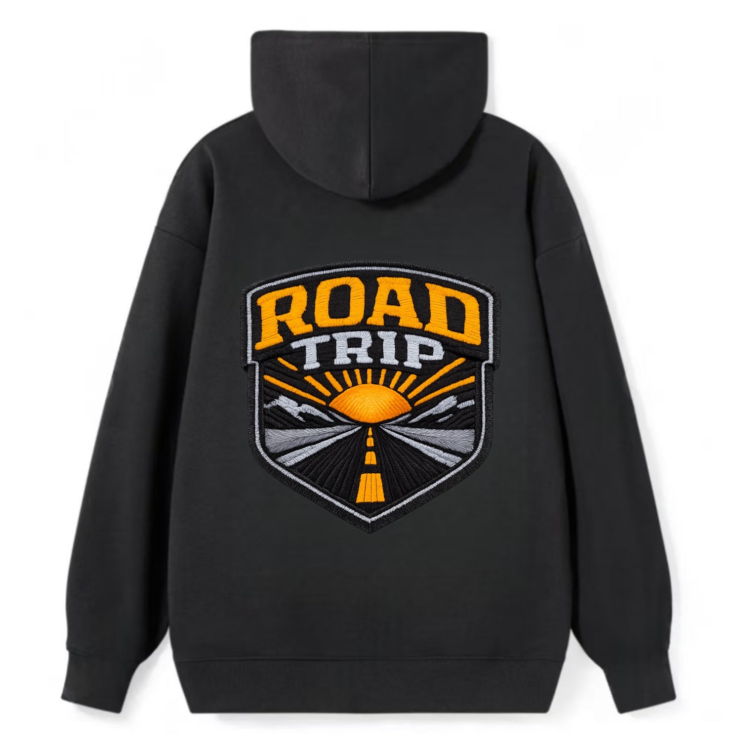 ROAD TRIP - highway and sun in orange and gray , open road - Classic Pullover Hoodie - Black
