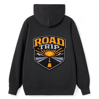 ROAD TRIP - highway and sun in orange and gray , open road - Classic Pullover Hoodie - Black