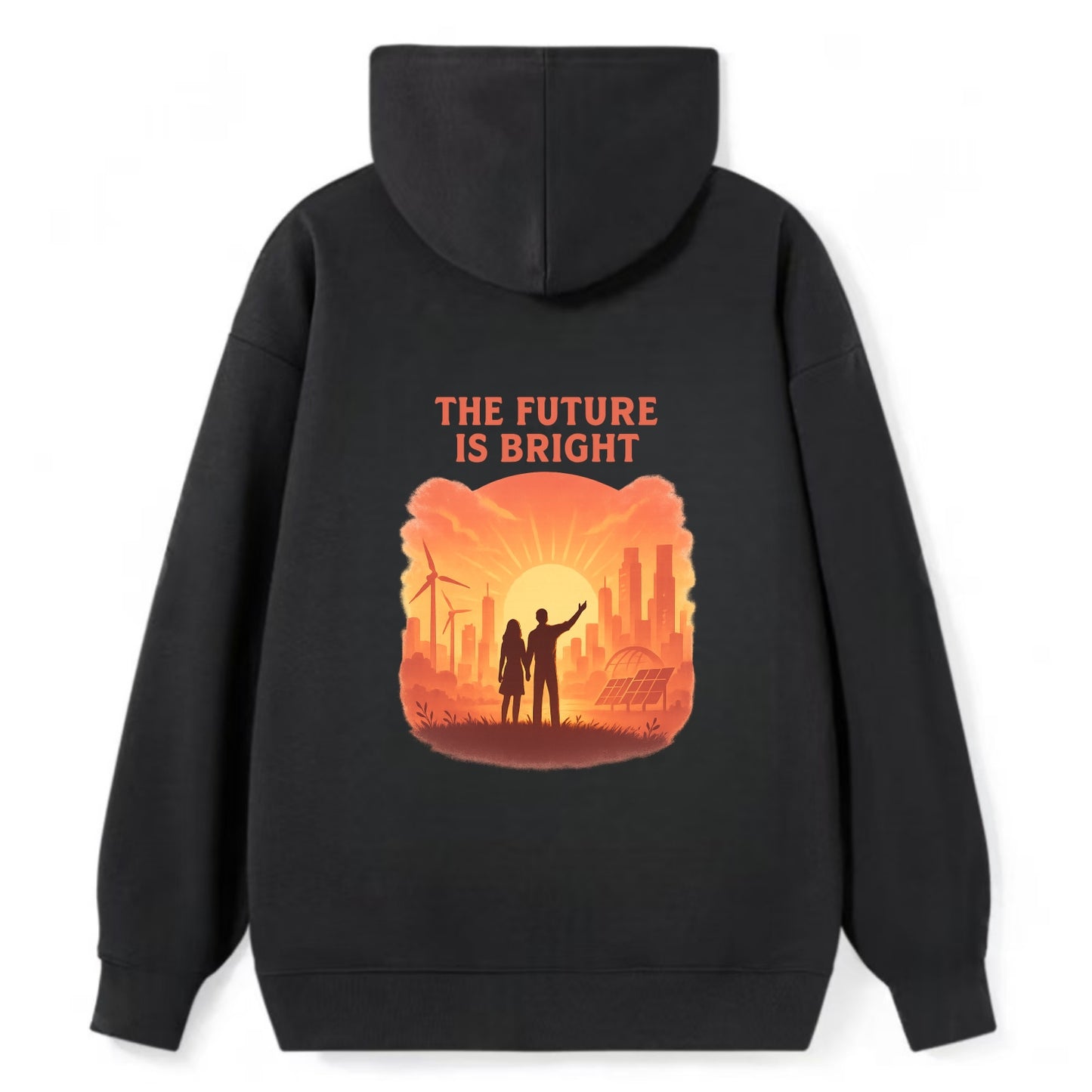Sunrise over thriving sustainable city - "The Future is Bright" - - Classic Pullover Hoodie - Black