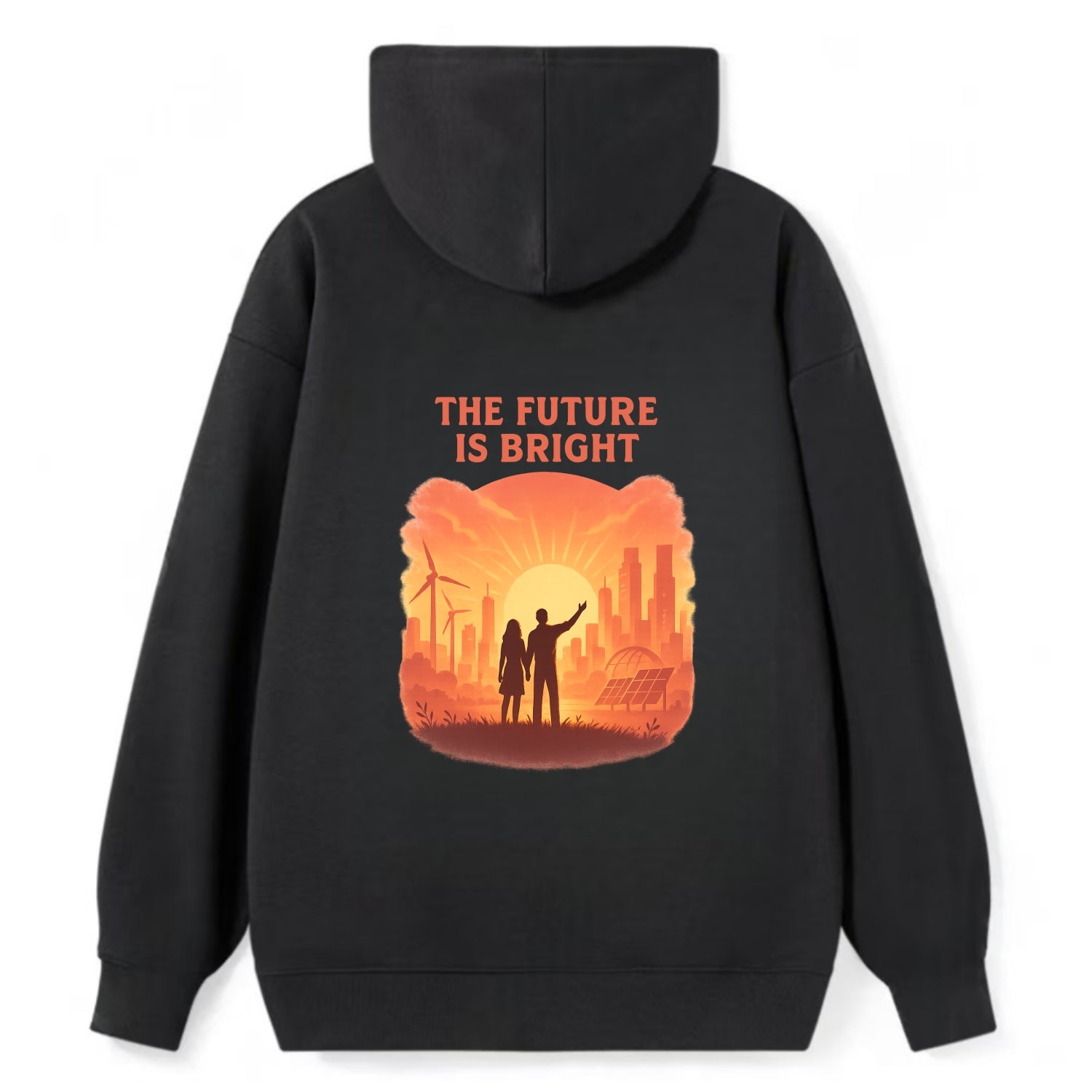 Sunrise over thriving sustainable city - "The Future is Bright" - - Classic Pullover Hoodie - Black