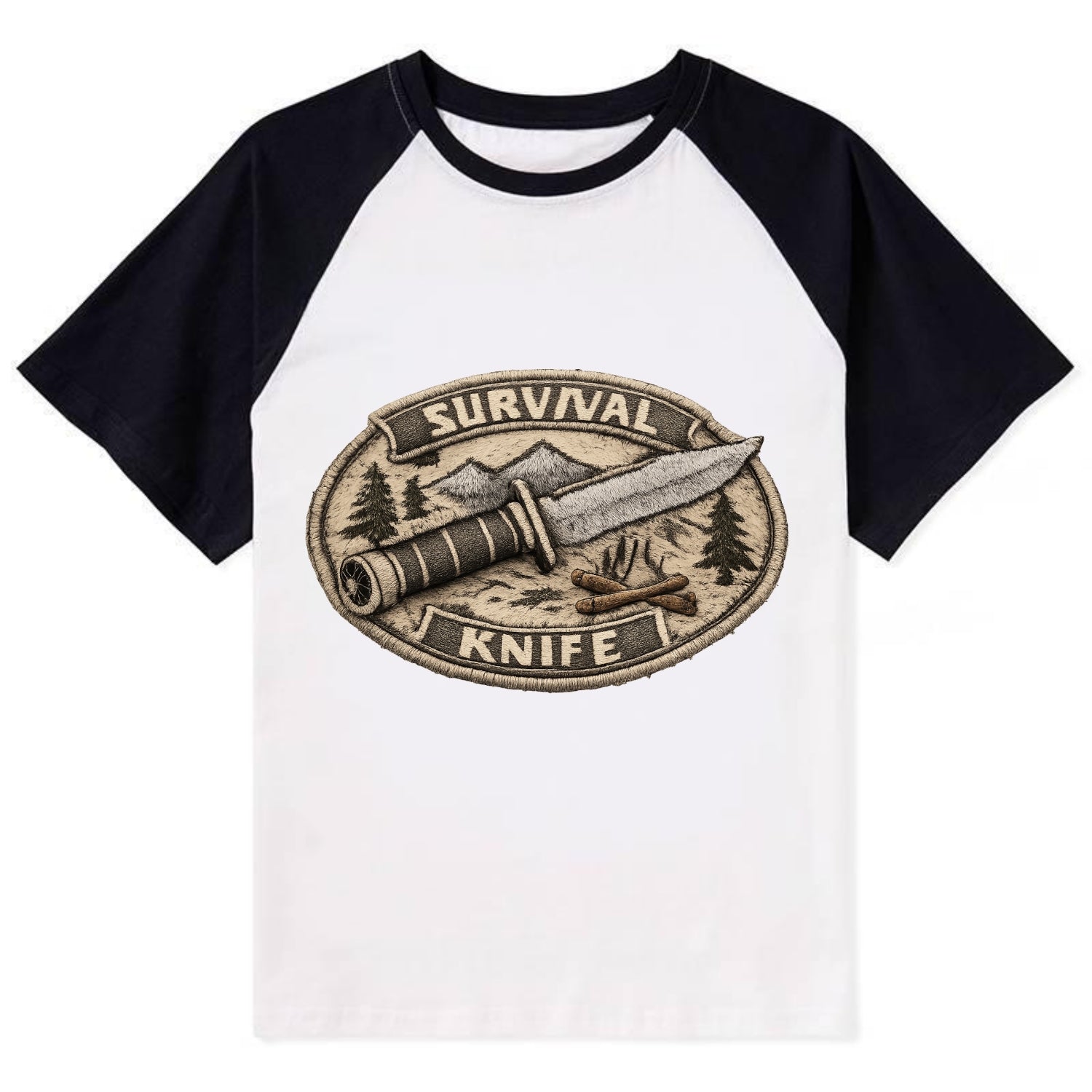 SURVIVAL KNIFE - fixed blade with compass in silver and black , bushcraft - Contrast Raglan T-shirt - Black