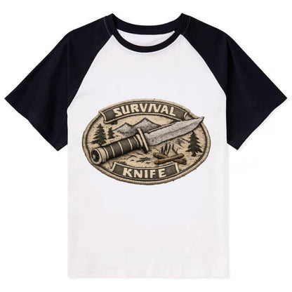 SURVIVAL KNIFE - fixed blade with compass in silver and black , bushcraft - Contrast Raglan T-shirt - Black