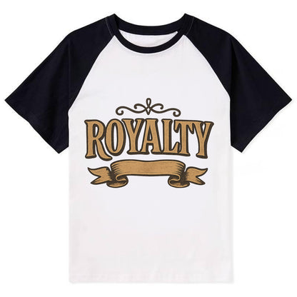 Bold typography design - "ROYALTY" - regal bearing, noble spirit - Contrast Raglan T-shirt - Black