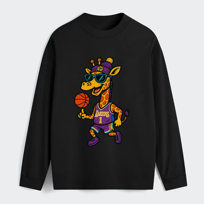 California Giraffe wearing Lakers beanie with palm tree patch and - Classic Long Sleeve Shirt - Black