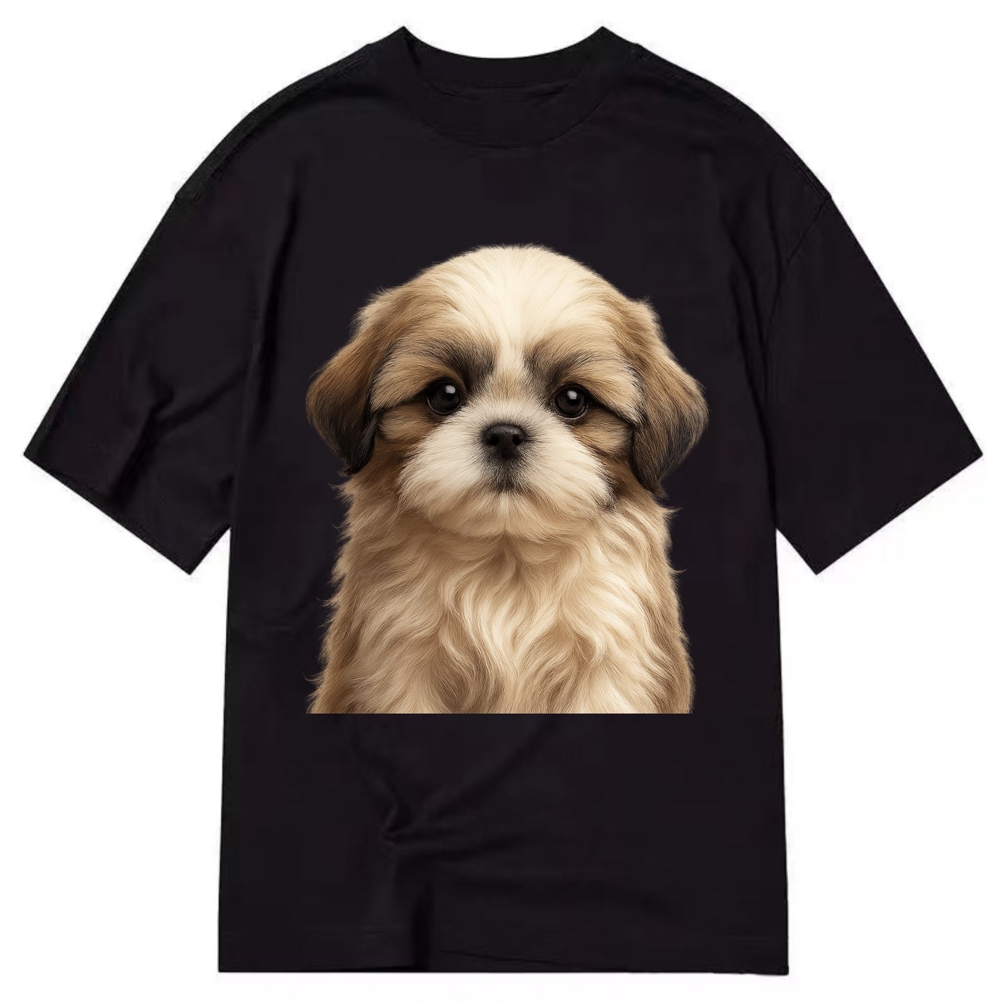 Baby Shih Tzu Puppy - long flowing coat, flat face, big dark eyes, front-facing, - Classic T-shirt - Black