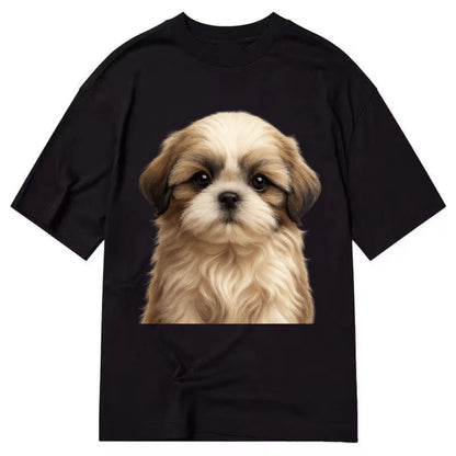 Baby Shih Tzu Puppy - long flowing coat, flat face, big dark eyes, front-facing, - Classic T-shirt - Black