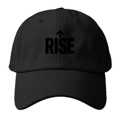 Bold typography design - "RISE" - getting up, ascending, elevating - Baseball Cap - Black