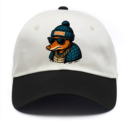 Houston Armadillo wearing Houston beanie with pom pom and wayfarer sunglasses - Two Tone Cap - Black