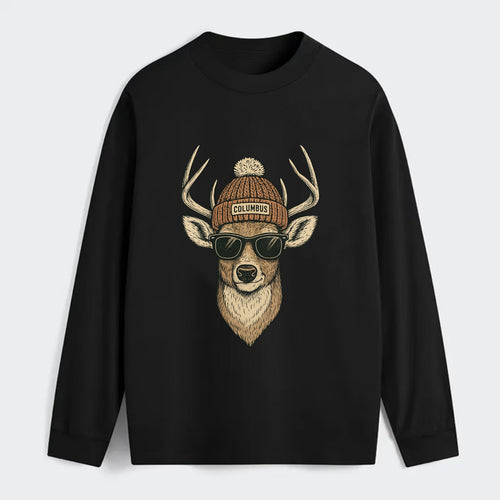 Ohio White-tailed Deer wearing Columbus beanie with pom pom and - Classic Long Sleeve Shirt