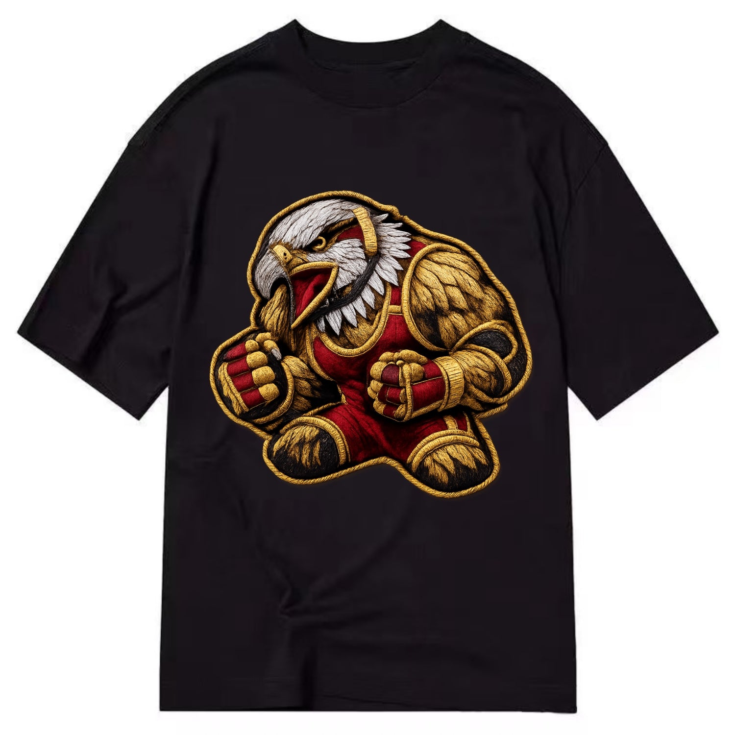 Embroidered patch design - WRESTLING EAGLE - fierce eagle with wrestling singlet - Classic T-shirt - Black