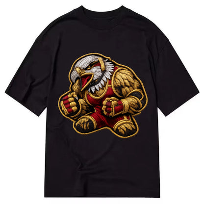 Embroidered patch design - WRESTLING EAGLE - fierce eagle with wrestling singlet - Classic T-shirt - Black