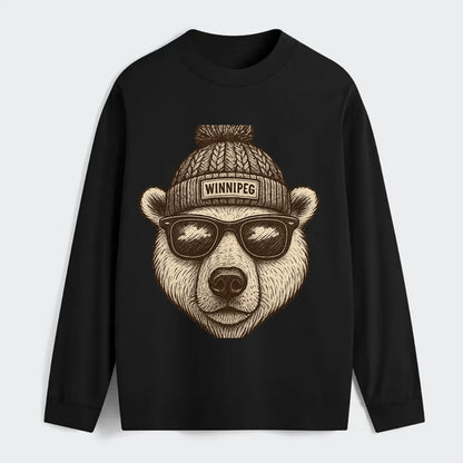Winnipeg Polar Bear wearing Winnipeg beanie with pom pom and wayfarer - Classic Long Sleeve Shirt - Black