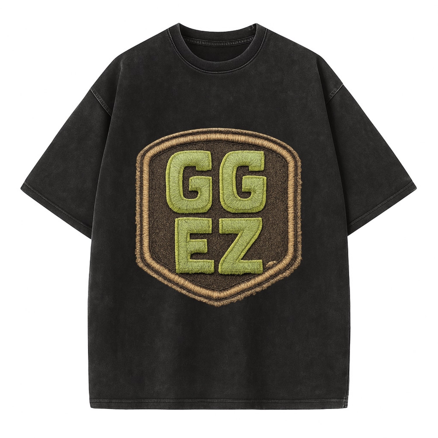 GG EZ - victory text in neon green , easy win - Vintage T-shirt - Black