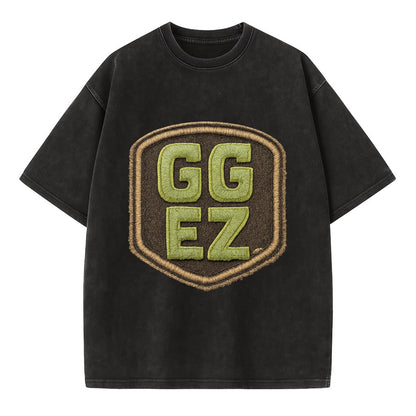GG EZ - victory text in neon green , easy win - Vintage T-shirt - Black
