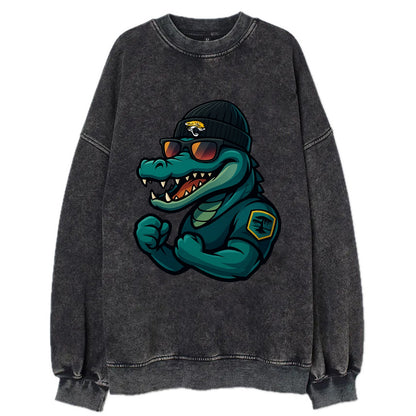 Jacksonville Alligator wearing Jaguars beanie with swamp patch and wayfarer - Vintage Sweatshirt - Black