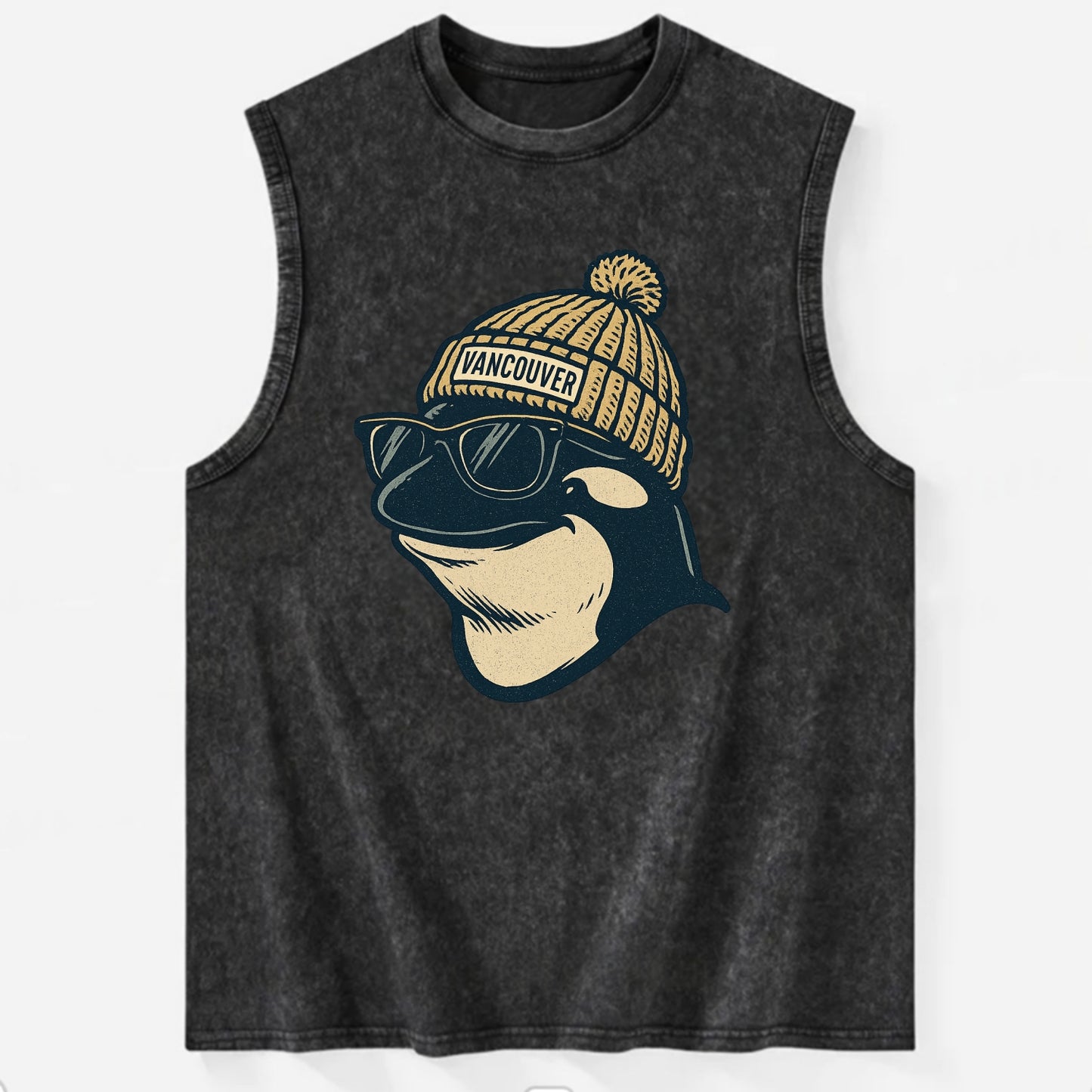 Vancouver Orca wearing Vancouver beanie - Vintage Washed Tank - Black